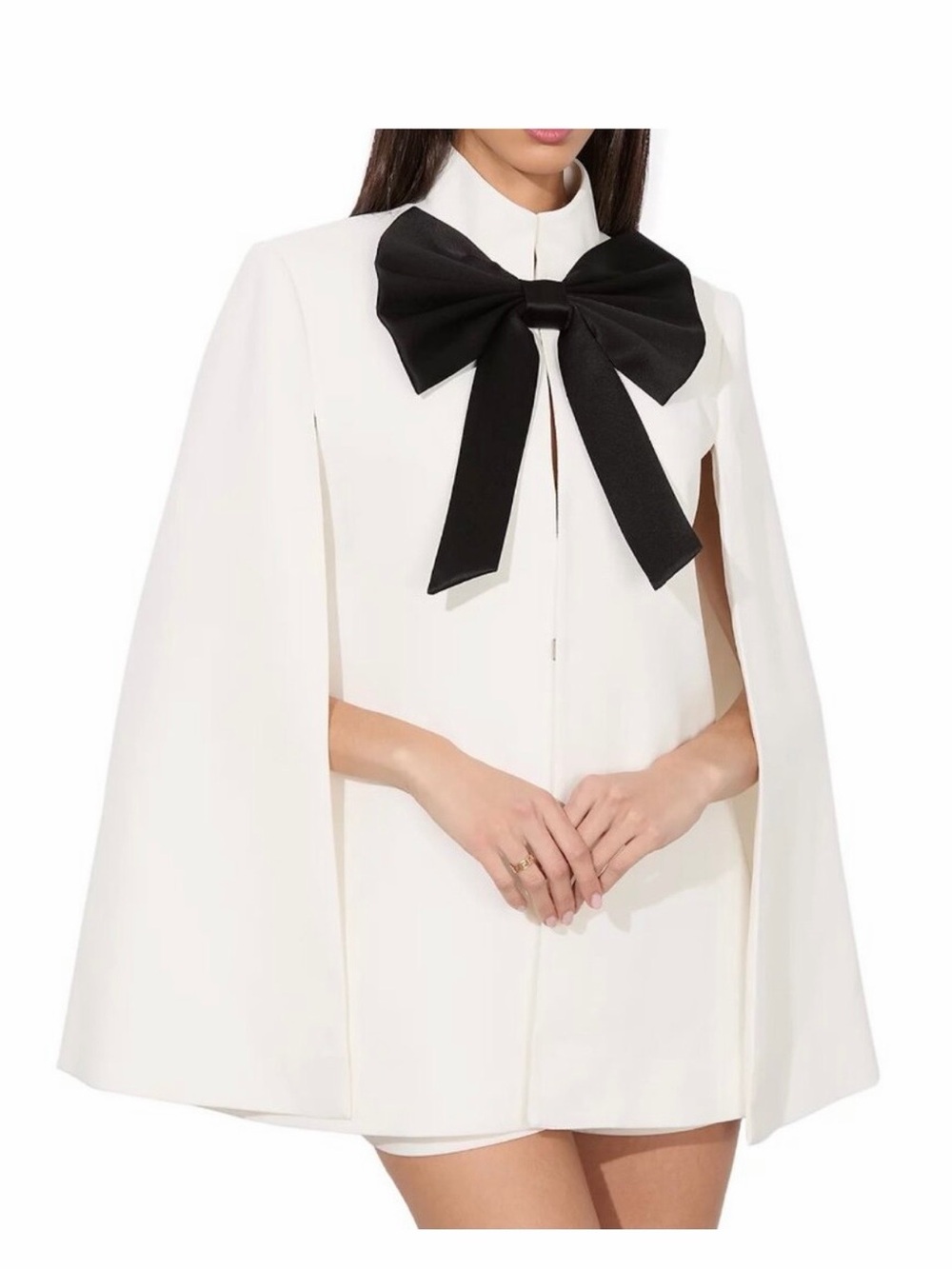 Alice Olivia luxury 
White Capelet with Black Bow Neck Tie